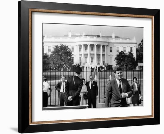 President John Kennedy in Front of the White House-null-Framed Photo