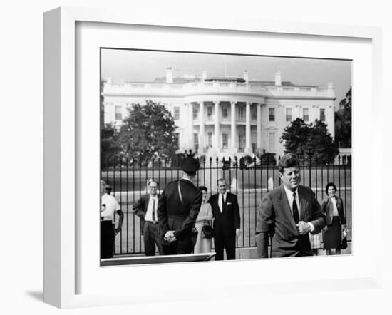 President John Kennedy in Front of the White House-null-Framed Photo