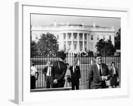 President John Kennedy in Front of the White House-null-Framed Photo