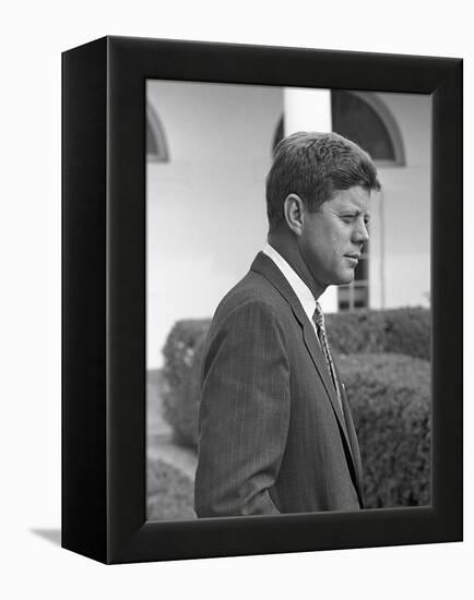 President John Kennedy in the White House Rose Garden. Oct. 24, 1961-null-Framed Stretched Canvas