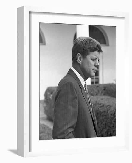 President John Kennedy in the White House Rose Garden. Oct. 24, 1961-null-Framed Photo