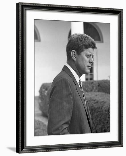 President John Kennedy in the White House Rose Garden. Oct. 24, 1961-null-Framed Photo