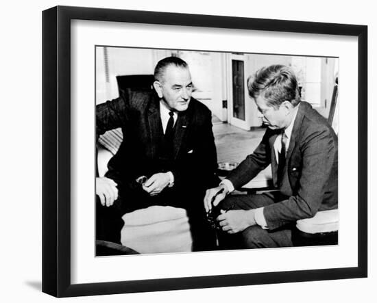 President John Kennedy Meeting with Vice President Lyndon Johnson--Framed Photo