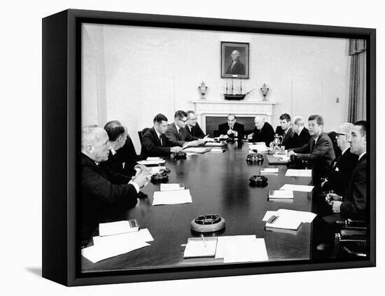 President John Kennedy Meets with His Cabinet-null-Framed Stretched Canvas