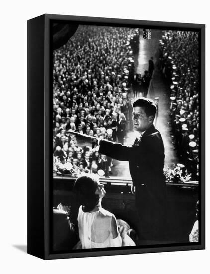 President John Kennedy Next to His Wife Jacqueline Overlooking Crowd Attending His Inaugural Ball-Paul Schutzer-Framed Premier Image Canvas