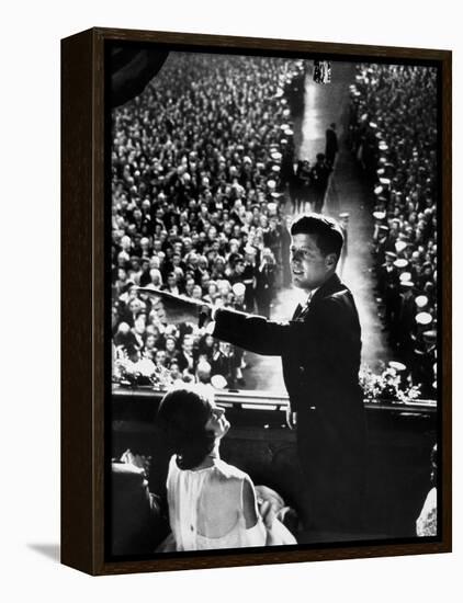 President John Kennedy Next to His Wife Jacqueline Overlooking Crowd Attending His Inaugural Ball-Paul Schutzer-Framed Premier Image Canvas