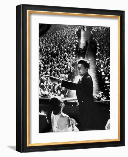 President John Kennedy Next to His Wife Jacqueline Overlooking Crowd Attending His Inaugural Ball-Paul Schutzer-Framed Photographic Print