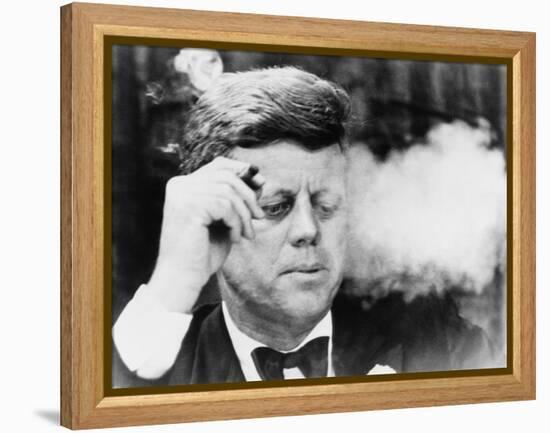 President John Kennedy, Smoking a Cigar at a Democratic Fundraiser, Oct. 19, 1963-null-Framed Stretched Canvas