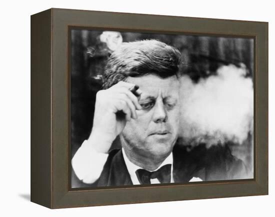 President John Kennedy, Smoking a Cigar at a Democratic Fundraiser, Oct. 19, 1963-null-Framed Stretched Canvas