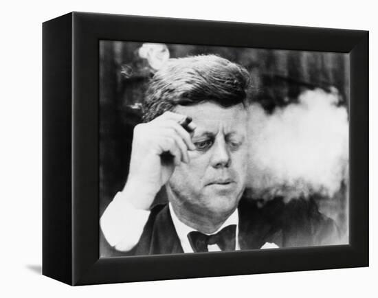 President John Kennedy, Smoking a Cigar at a Democratic Fundraiser, Oct. 19, 1963-null-Framed Stretched Canvas