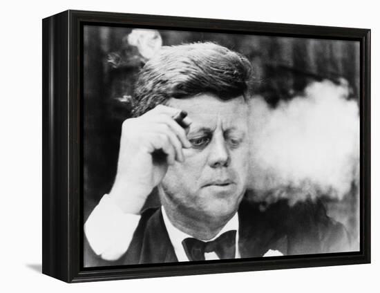 President John Kennedy, Smoking a Cigar at a Democratic Fundraiser, Oct. 19, 1963-null-Framed Stretched Canvas