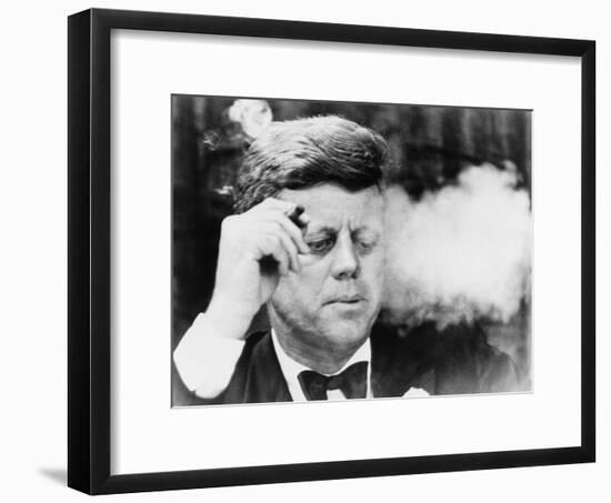 President John Kennedy, Smoking a Cigar at a Democratic Fundraiser, Oct. 19, 1963-null-Framed Photo