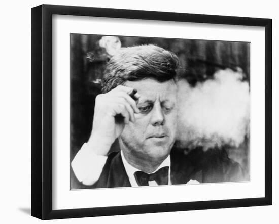 President John Kennedy, Smoking a Cigar at a Democratic Fundraiser, Oct. 19, 1963-null-Framed Photo