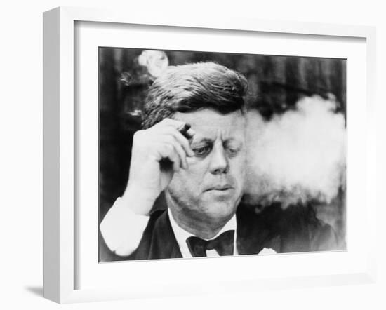 President John Kennedy, Smoking a Cigar at a Democratic Fundraiser, Oct. 19, 1963-null-Framed Photo