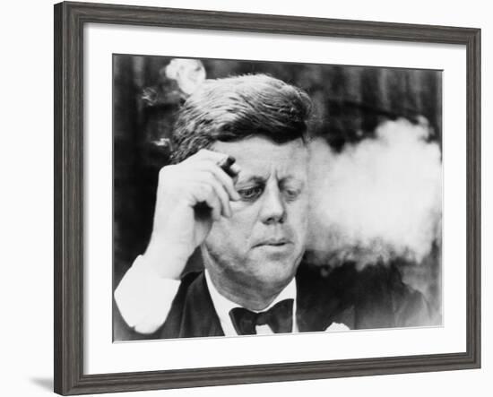 President John Kennedy, Smoking a Cigar at a Democratic Fundraiser, Oct. 19, 1963-null-Framed Photo