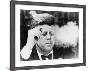President John Kennedy, Smoking a Cigar at a Democratic Fundraiser, Oct. 19, 1963-null-Framed Photo