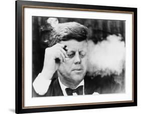 President John Kennedy, Smoking a Cigar at a Democratic Fundraiser, Oct. 19, 1963-null-Framed Photo