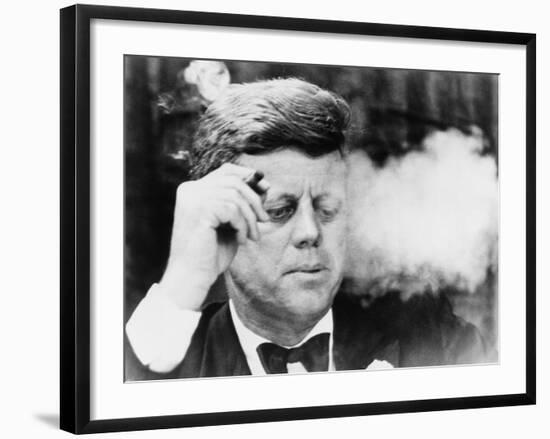 President John Kennedy, Smoking a Cigar at a Democratic Fundraiser, Oct. 19, 1963--Framed Photo