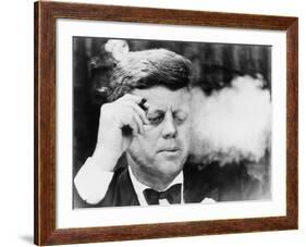 President John Kennedy, Smoking a Cigar at a Democratic Fundraiser, Oct. 19, 1963-null-Framed Photo