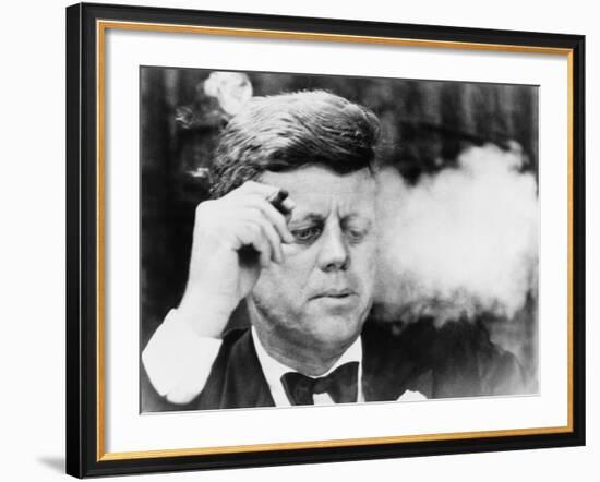 President John Kennedy, Smoking a Cigar at a Democratic Fundraiser, Oct. 19, 1963--Framed Photo