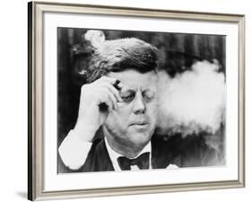 President John Kennedy, Smoking a Cigar at a Democratic Fundraiser, Oct. 19, 1963-null-Framed Photo