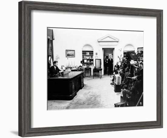 President John Kennedy Television Address on Civil Rights-null-Framed Photo