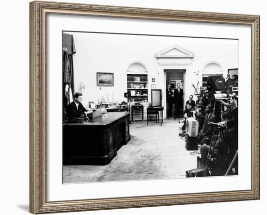 President John Kennedy Television Address on Civil Rights-null-Framed Photo