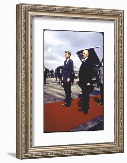 President Kennedy and Chancellor Adenauer Walking Red Carpet at Airport Arrival Ceremony, Germany-John Dominis-Framed Photographic Print