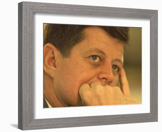 President Kennedy in Pensive Portrait-Paul Schutzer-Framed Photographic Print