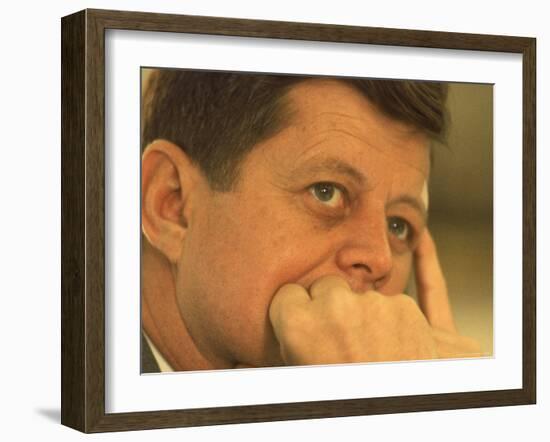 President Kennedy in Pensive Portrait-Paul Schutzer-Framed Photographic Print