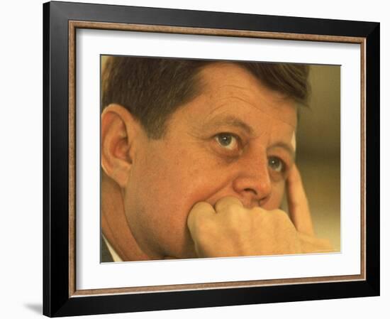 President Kennedy in Pensive Portrait-Paul Schutzer-Framed Photographic Print