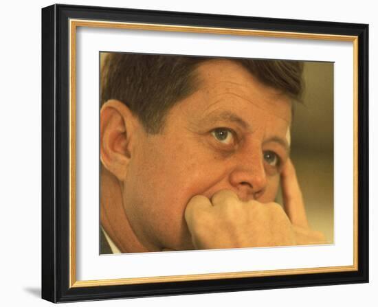 President Kennedy in Pensive Portrait-Paul Schutzer-Framed Photographic Print