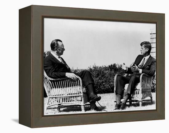 President Kennedy Is Interviewed by Newsman Walter Cronkite at Hyannis Port, 1963-null-Framed Stretched Canvas
