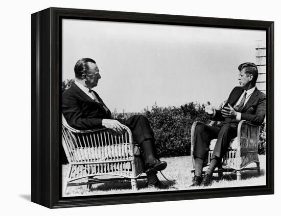 President Kennedy Is Interviewed by Newsman Walter Cronkite at Hyannis Port, 1963-null-Framed Stretched Canvas