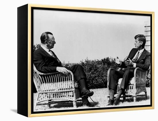 President Kennedy Is Interviewed by Newsman Walter Cronkite at Hyannis Port, 1963-null-Framed Stretched Canvas