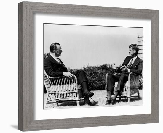 President Kennedy Is Interviewed by Newsman Walter Cronkite at Hyannis Port, 1963-null-Framed Photo