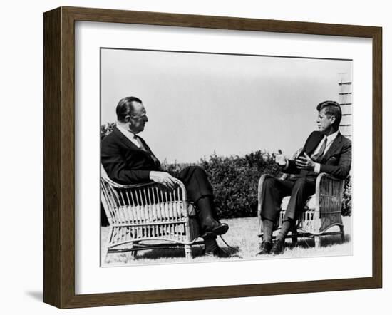 President Kennedy Is Interviewed by Newsman Walter Cronkite at Hyannis Port, 1963-null-Framed Photo