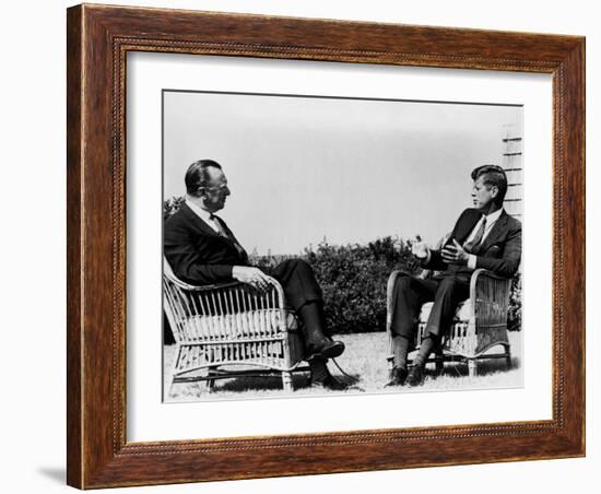 President Kennedy Is Interviewed by Newsman Walter Cronkite at Hyannis Port, 1963-null-Framed Photo