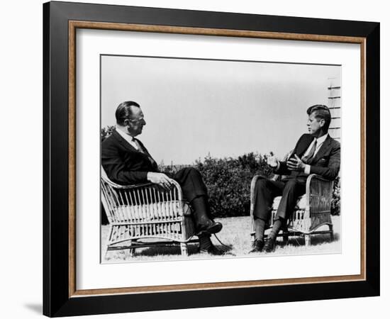 President Kennedy Is Interviewed by Newsman Walter Cronkite at Hyannis Port, 1963-null-Framed Photo