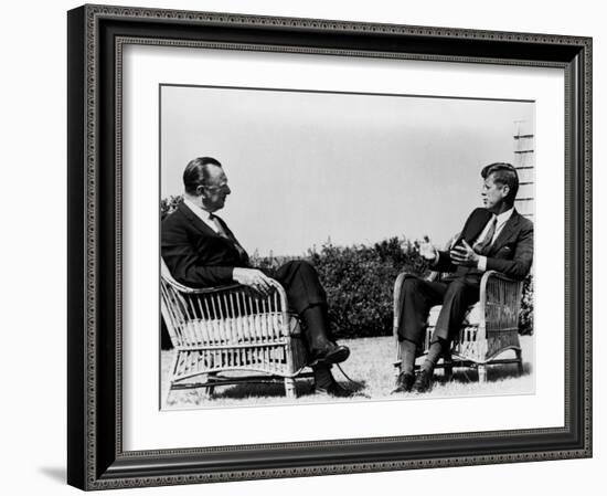President Kennedy Is Interviewed by Newsman Walter Cronkite at Hyannis Port, 1963-null-Framed Photo