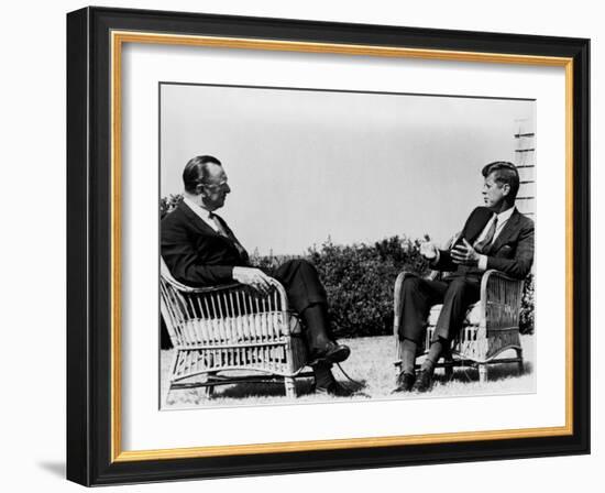 President Kennedy Is Interviewed by Newsman Walter Cronkite at Hyannis Port, 1963-null-Framed Photo