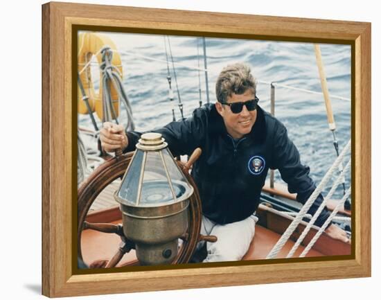 President Kennedy Sailing Aboard US Coast Guard Yacht 'Manitou', Rhode Island, 1962-null-Framed Stretched Canvas