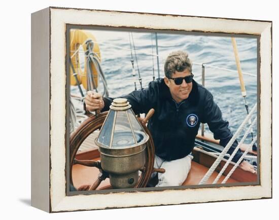 President Kennedy Sailing Aboard US Coast Guard Yacht 'Manitou', Rhode Island, 1962-null-Framed Stretched Canvas