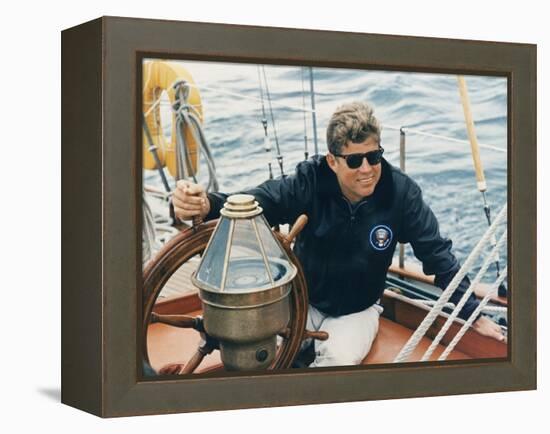 President Kennedy Sailing Aboard US Coast Guard Yacht 'Manitou', Rhode Island, 1962-null-Framed Stretched Canvas