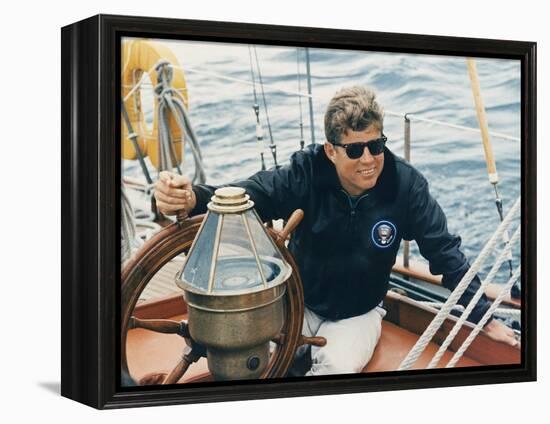 President Kennedy Sailing Aboard US Coast Guard Yacht 'Manitou', Rhode Island, 1962-null-Framed Stretched Canvas