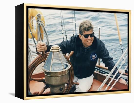 President Kennedy Sailing Aboard US Coast Guard Yacht 'Manitou', Rhode Island, 1962-null-Framed Stretched Canvas