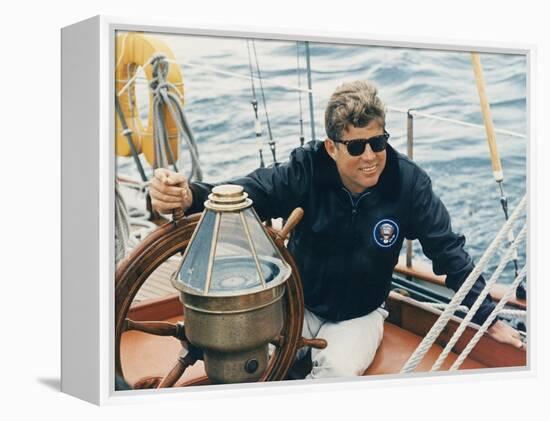 President Kennedy Sailing Aboard US Coast Guard Yacht 'Manitou', Rhode Island, 1962-null-Framed Stretched Canvas