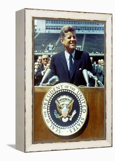 President Kennedy Speaking at Rice University, Sept. 9, 1962-null-Framed Stretched Canvas