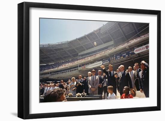 President Kennedy Throws Out First Ball of the 32nd All-Star Game, July 10, 1962-null-Framed Photo