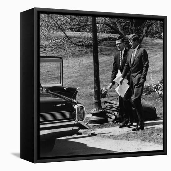 President Kennedy with Theodore Sorensen, His Advisor and Speech Writer, March 1963-null-Framed Stretched Canvas